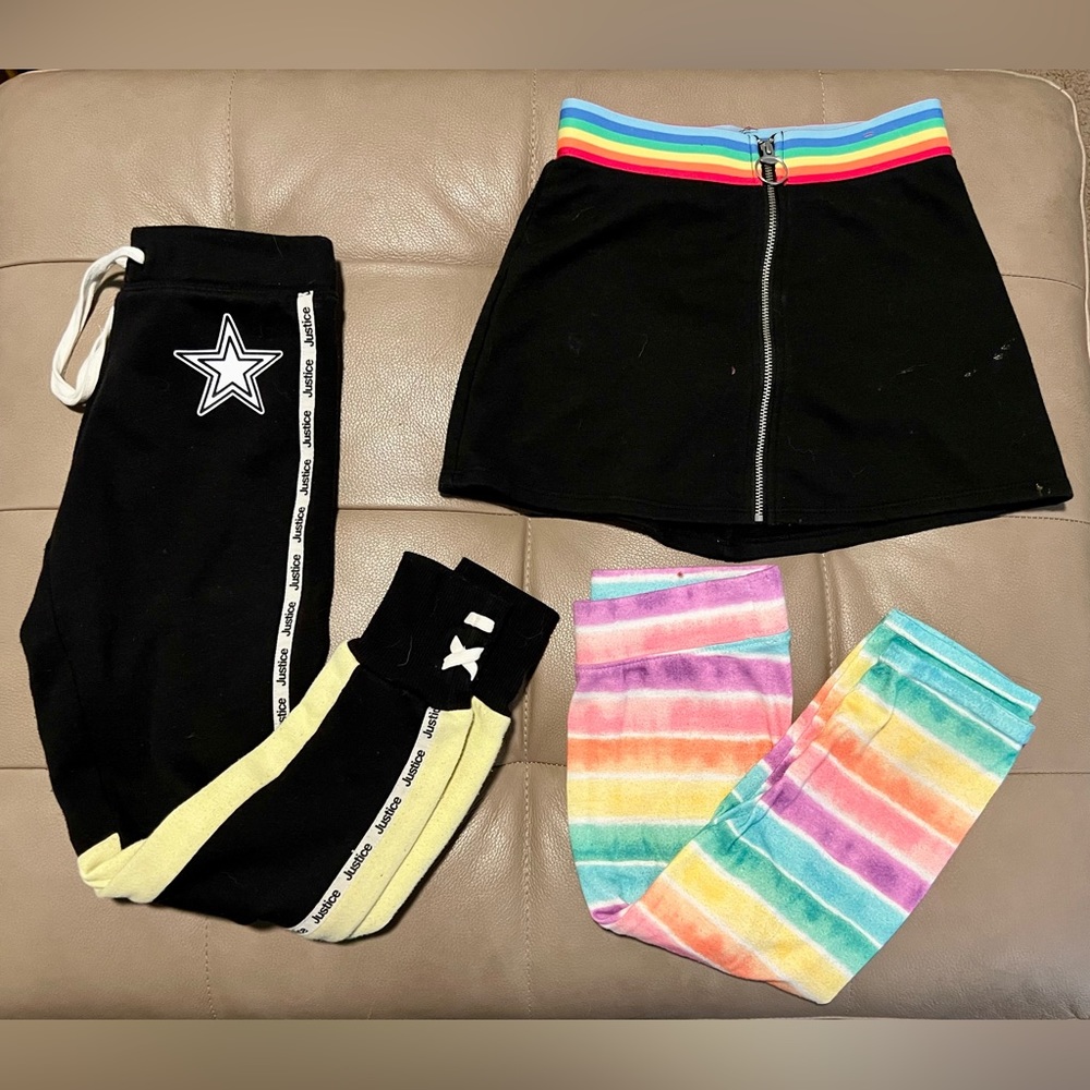 Justice girls 6/7 PLAY CONDITION bottoms joggers rainbow skirt pajama pants